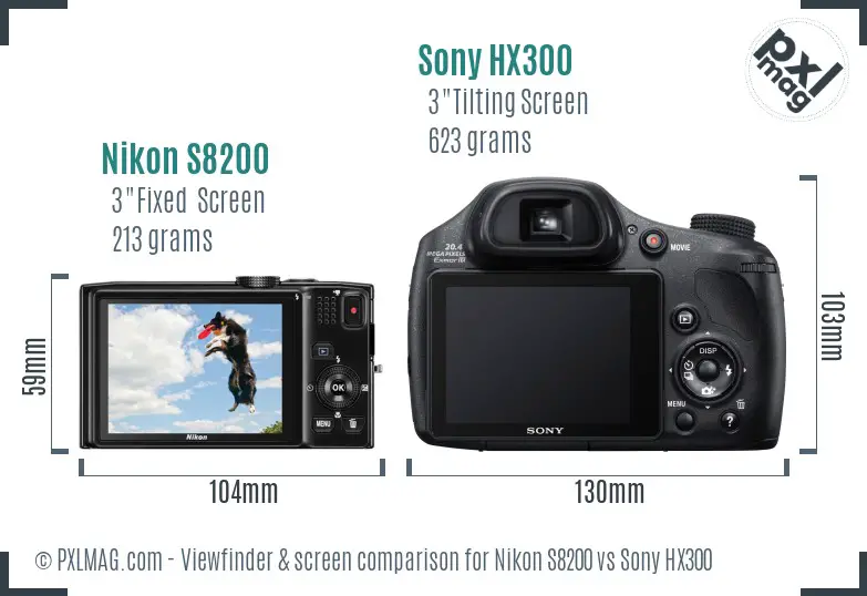 Nikon S8200 vs Sony HX300 Screen and Viewfinder comparison