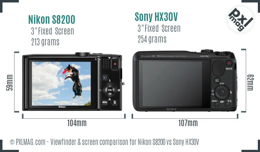Nikon S8200 vs Sony HX30V Screen and Viewfinder comparison