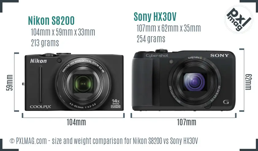 Nikon S8200 vs Sony HX30V size comparison