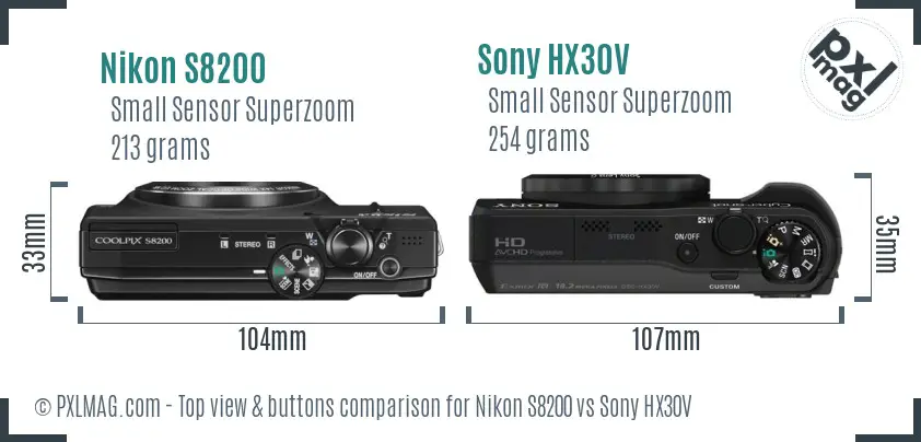 Nikon S8200 vs Sony HX30V top view buttons comparison