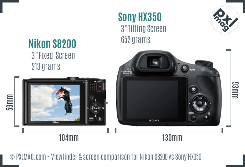 Nikon S8200 vs Sony HX350 Screen and Viewfinder comparison