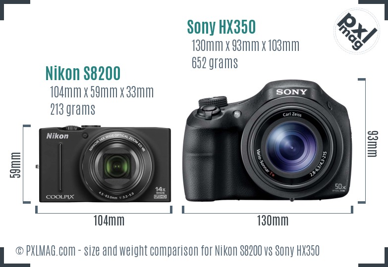 Nikon S8200 vs Sony HX350 size comparison