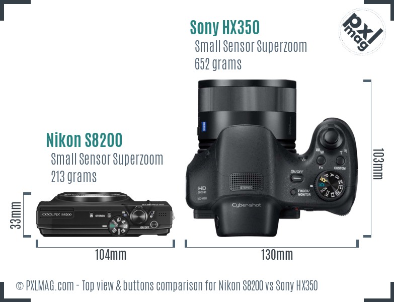Nikon S8200 vs Sony HX350 top view buttons comparison