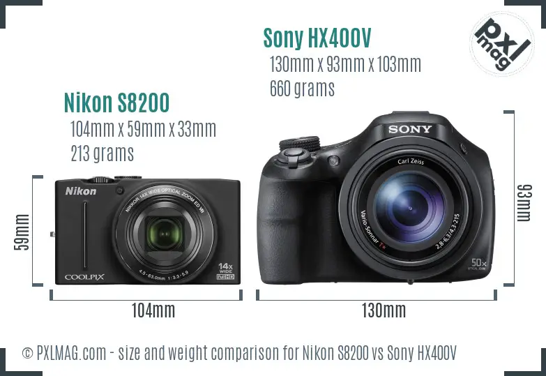 Nikon S8200 vs Sony HX400V size comparison