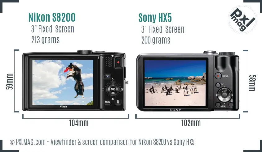 Nikon S8200 vs Sony HX5 Screen and Viewfinder comparison