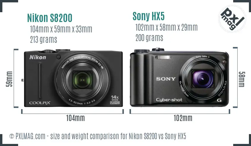 Nikon S8200 vs Sony HX5 size comparison