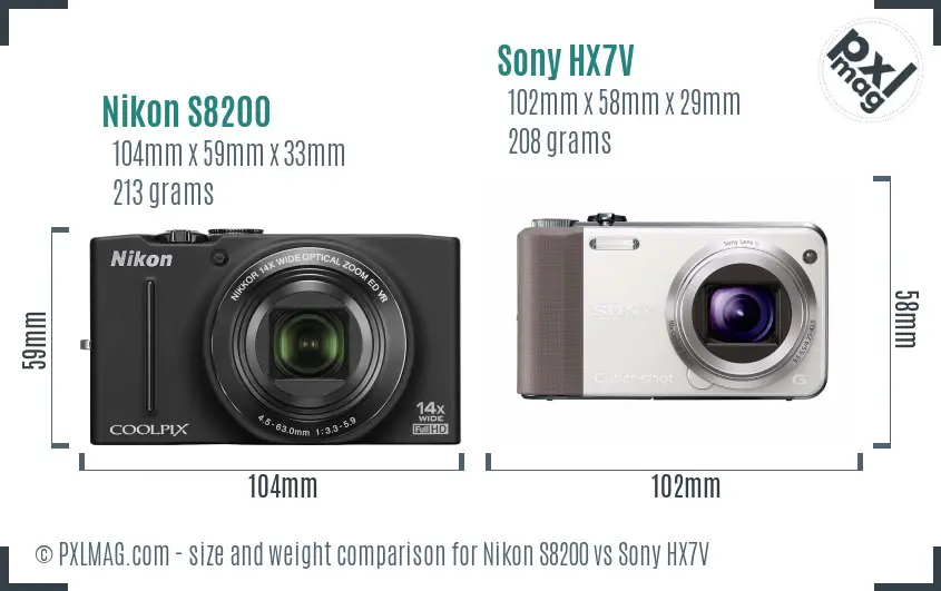 Nikon S8200 vs Sony HX7V size comparison Nikon S8200 vs Sony HX7V size comparison