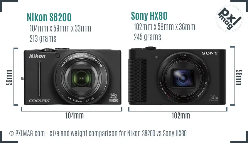 Nikon S8200 vs Sony HX80 size comparison