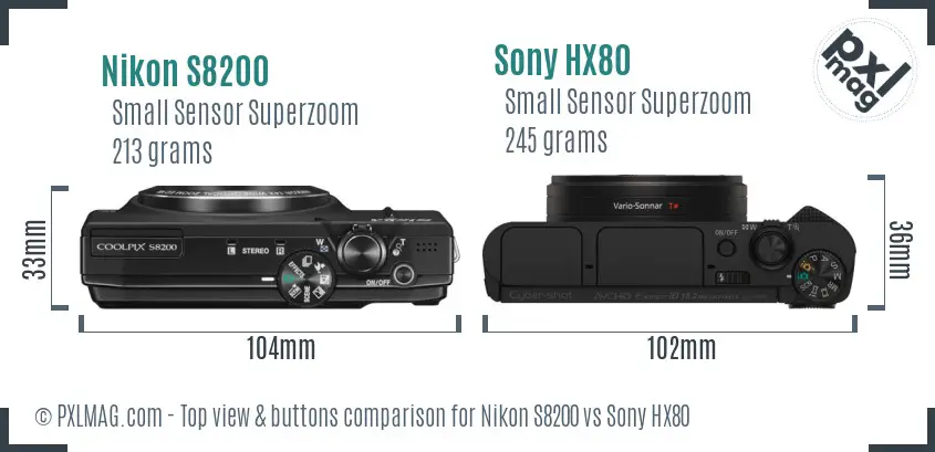 Nikon S8200 vs Sony HX80 top view buttons comparison