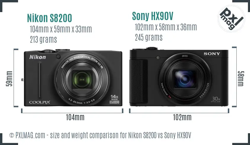 Nikon S8200 vs Sony HX90V size comparison