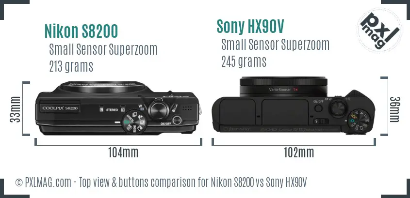 Nikon S8200 vs Sony HX90V top view buttons comparison