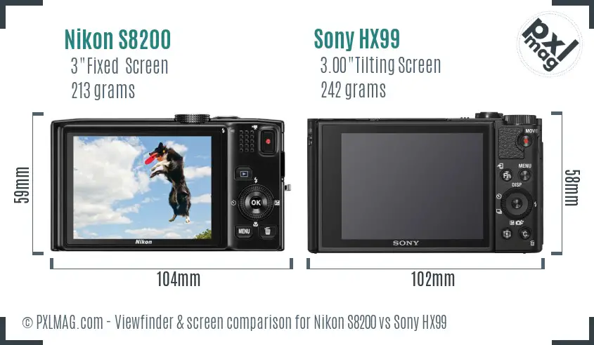 Nikon S8200 vs Sony HX99 Screen and Viewfinder comparison
