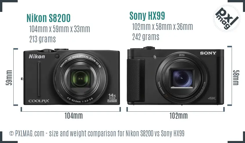 Nikon S8200 vs Sony HX99 size comparison