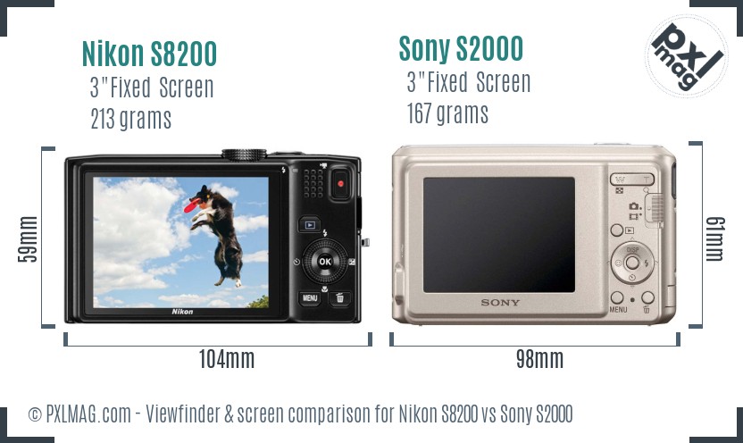 Nikon S8200 vs Sony S2000 Screen and Viewfinder comparison