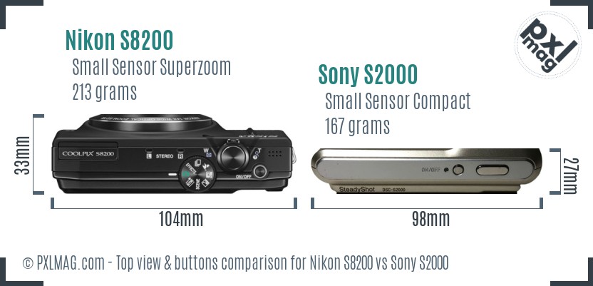Nikon S8200 vs Sony S2000 top view buttons comparison