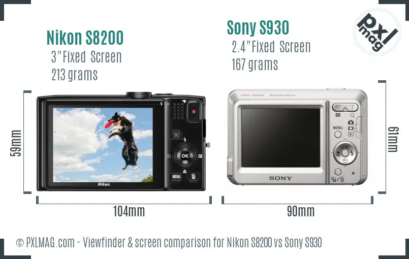 Nikon S8200 vs Sony S930 Screen and Viewfinder comparison