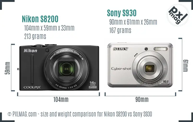 Nikon S8200 vs Sony S930 size comparison