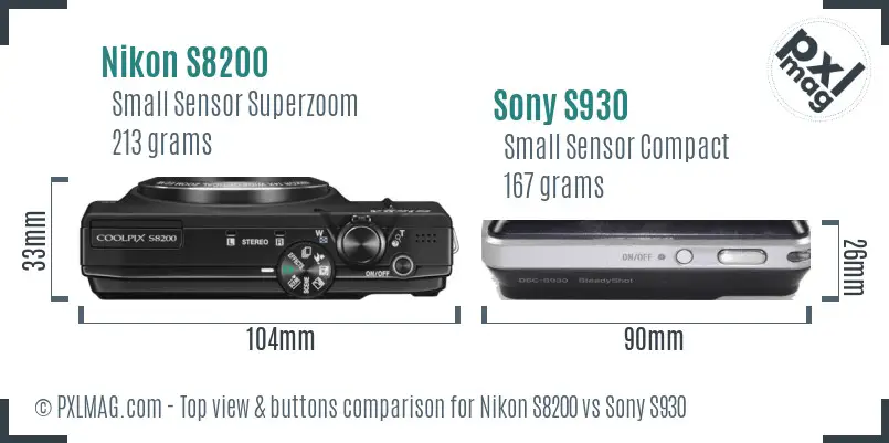 Nikon S8200 vs Sony S930 top view buttons comparison