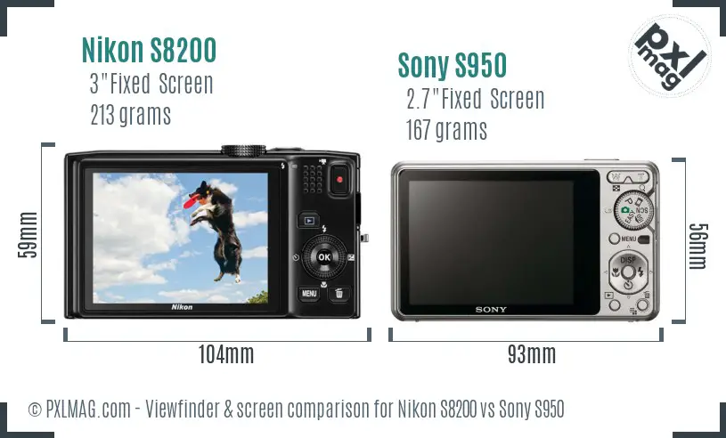 Nikon S8200 vs Sony S950 Screen and Viewfinder comparison