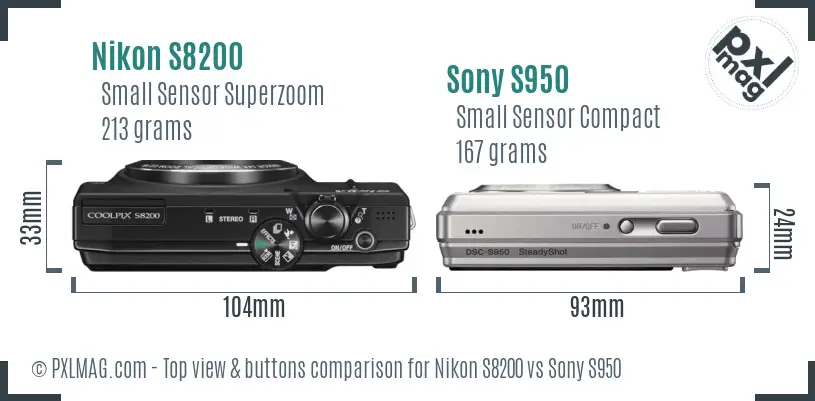 Nikon S8200 vs Sony S950 top view buttons comparison