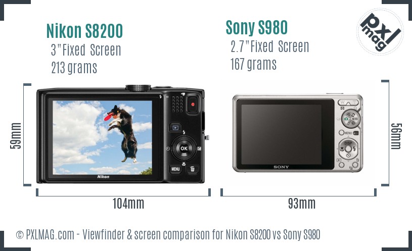 Nikon S8200 vs Sony S980 Screen and Viewfinder comparison