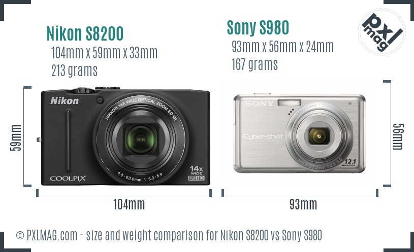 Nikon S8200 vs Sony S980 size comparison