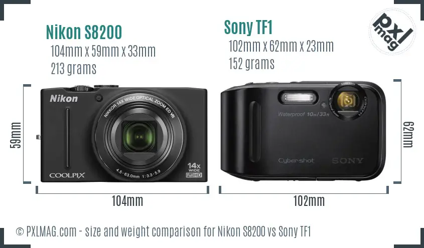 Nikon S8200 vs Sony TF1 size comparison