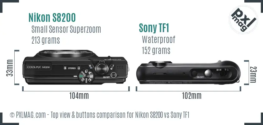 Nikon S8200 vs Sony TF1 top view buttons comparison