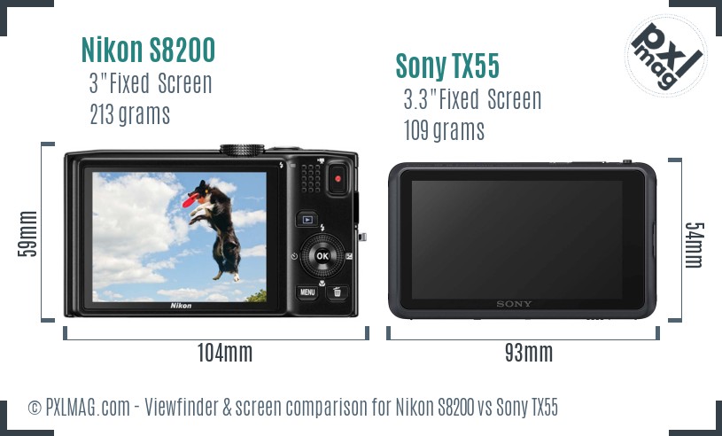 Nikon S8200 vs Sony TX55 Screen and Viewfinder comparison