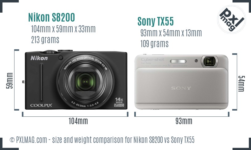Nikon S8200 vs Sony TX55 size comparison