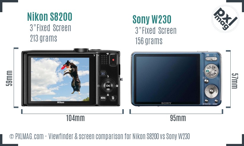 Nikon S8200 vs Sony W230 Screen and Viewfinder comparison