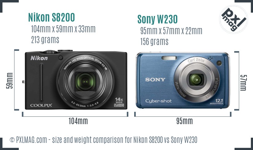 Nikon S8200 vs Sony W230 size comparison Nikon S8200 vs Sony W230 size comparison