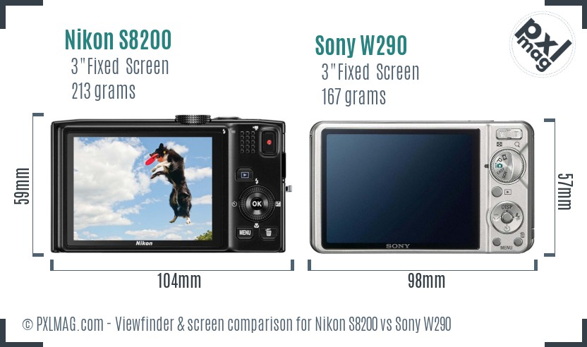 Nikon S8200 vs Sony W290 Screen and Viewfinder comparison