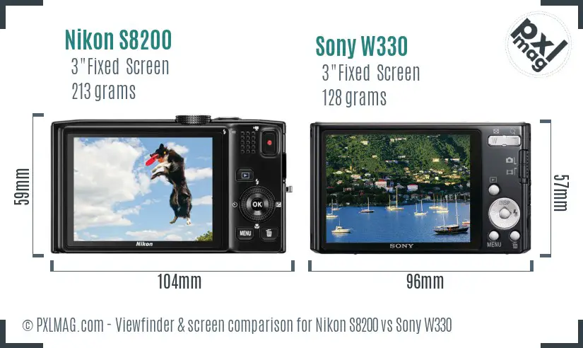 Nikon S8200 vs Sony W330 Screen and Viewfinder comparison