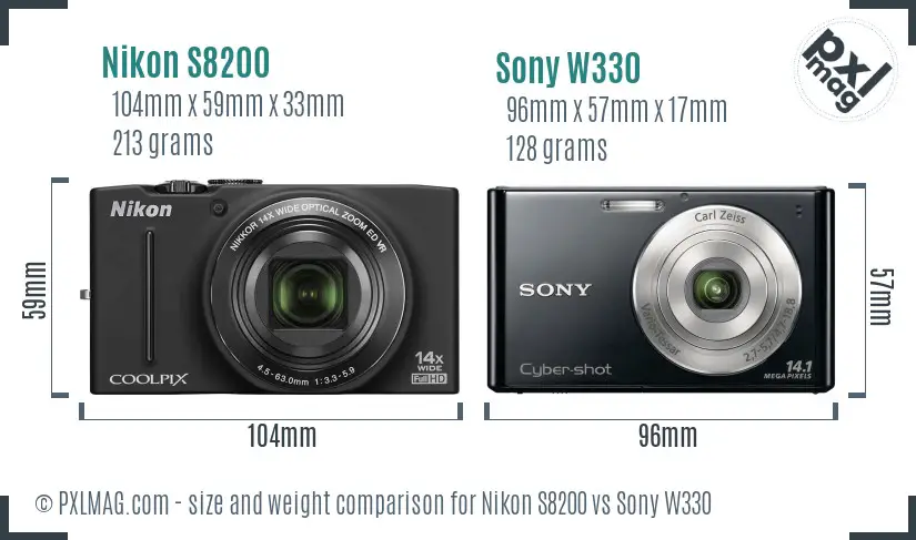 Nikon S8200 vs Sony W330 size comparison