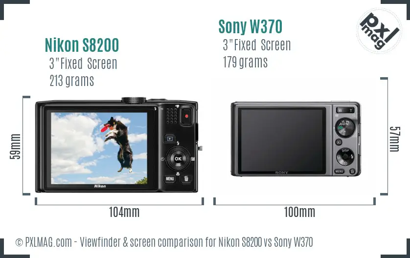 Nikon S8200 vs Sony W370 Screen and Viewfinder comparison