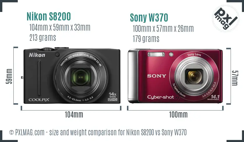Nikon S8200 vs Sony W370 size comparison