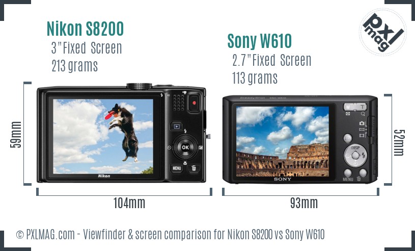 Nikon S8200 vs Sony W610 Screen and Viewfinder comparison
