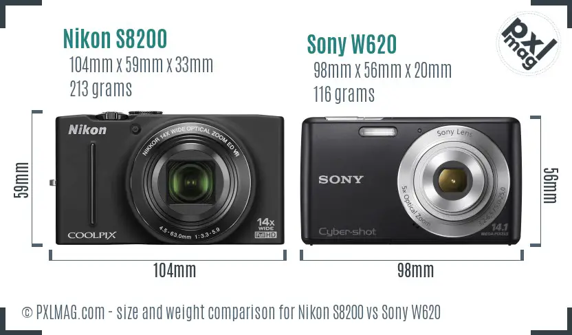 Nikon S8200 vs Sony W620 size comparison Nikon S8200 vs Sony W620 size comparison
