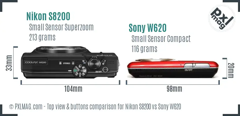 Nikon S8200 vs Sony W620 top view buttons comparison Nikon S8200 vs Sony W620 top view buttons comparison