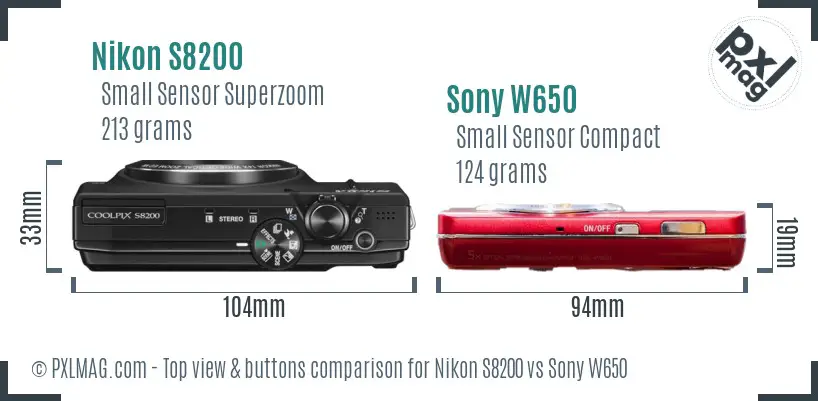 Nikon S8200 vs Sony W650 top view buttons comparison