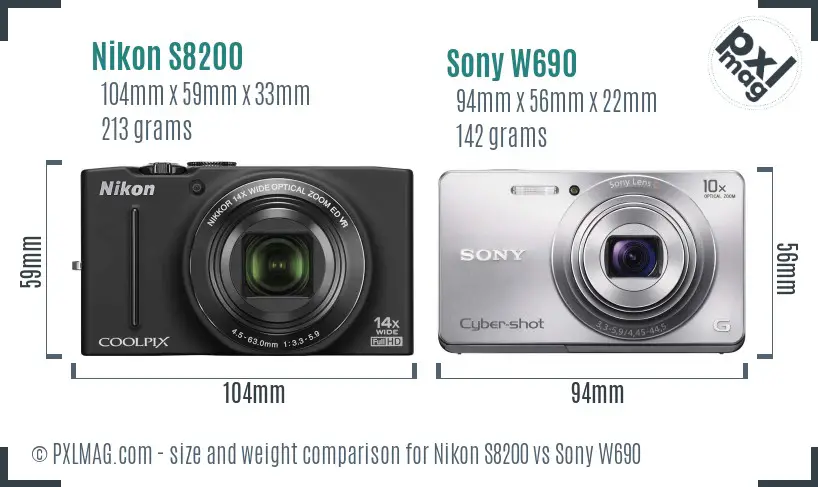 Nikon S8200 vs Sony W690 size comparison