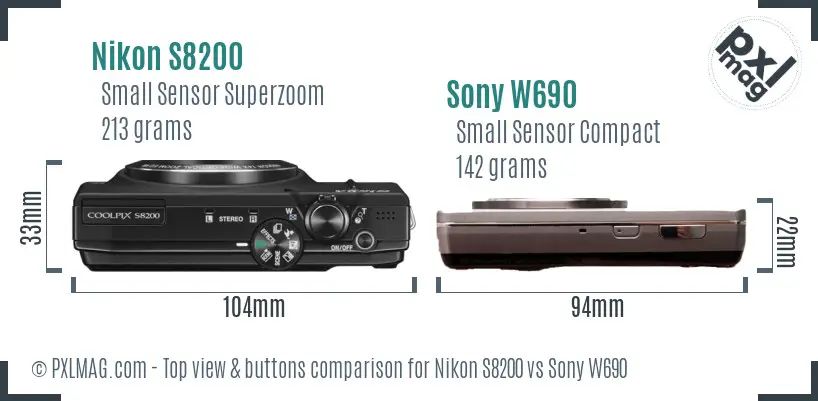 Nikon S8200 vs Sony W690 top view buttons comparison