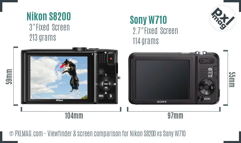 Nikon S8200 vs Sony W710 Screen and Viewfinder comparison