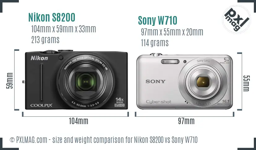 Nikon S8200 vs Sony W710 size comparison