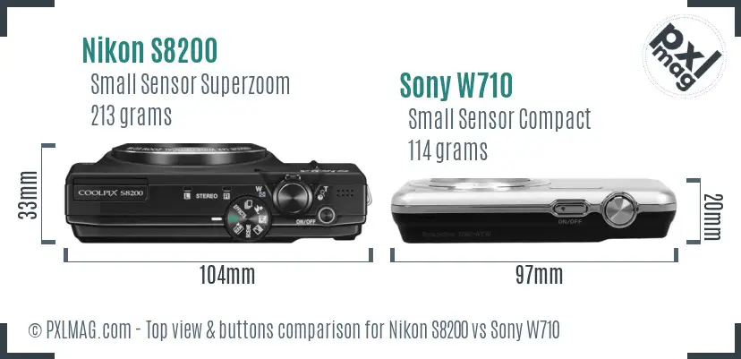 Nikon S8200 vs Sony W710 top view buttons comparison