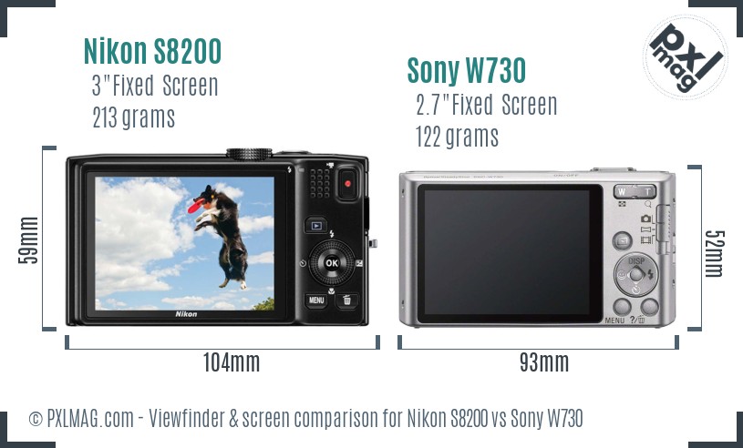 Nikon S8200 vs Sony W730 Screen and Viewfinder comparison