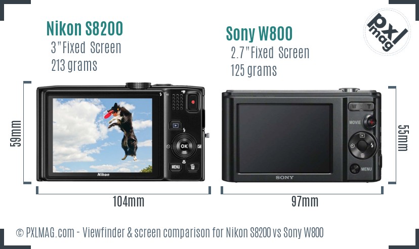 Nikon S8200 vs Sony W800 Screen and Viewfinder comparison
