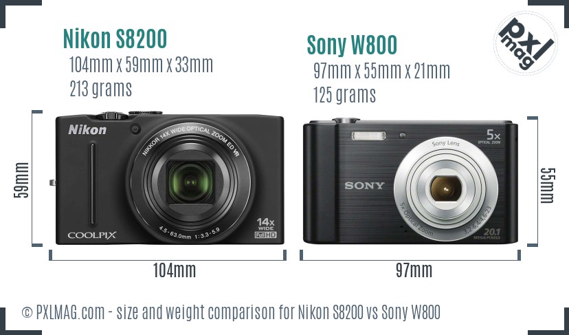 Nikon S8200 vs Sony W800 size comparison