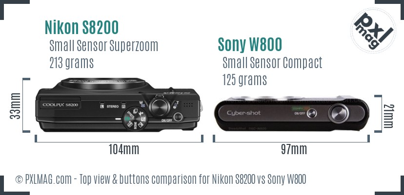 Nikon S8200 vs Sony W800 top view buttons comparison